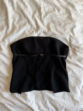 ZARA Black Strapless Tube Top with Thin Belt Detail